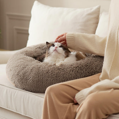NicPeet Rundes Katzenbett Ø 50 cm – Waschbares Flauschbett für Katzen & kleine Hunde (Kamel)