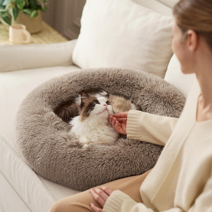 NicPeet Rundes Katzenbett Ø 50 cm – Waschbares Flauschbett für Katzen & kleine Hunde (Kamel)