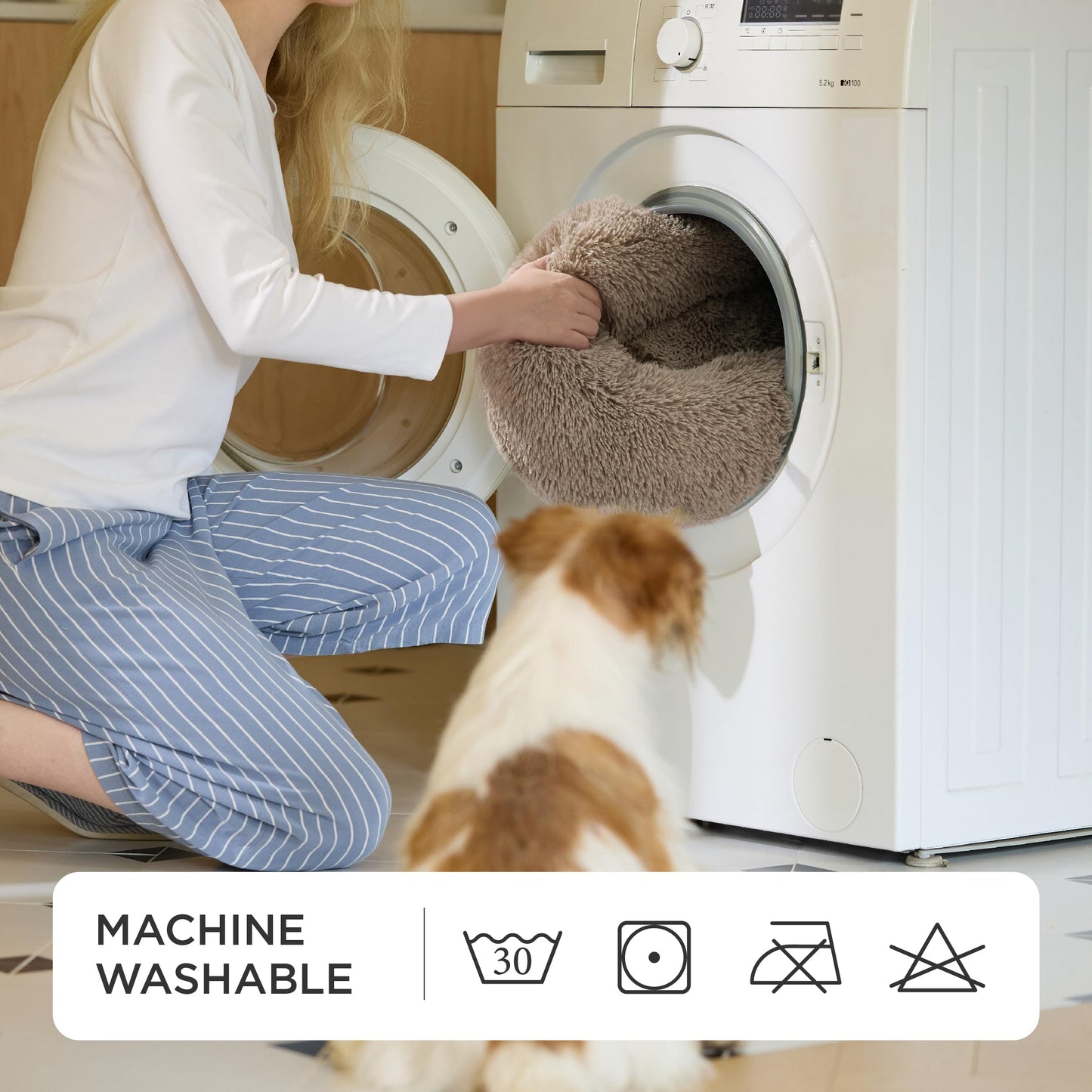 NicPeet Rundes Katzenbett Ø 50 cm – Waschbares Flauschbett für Katzen & kleine Hunde (Kamel)