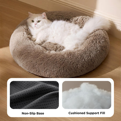 NicPeet Rundes Katzenbett Ø 50 cm – Waschbares Flauschbett für Katzen & kleine Hunde (Kamel)